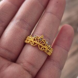 💙Adjustable Gold Filigree Crown Ring Small CZ Stone Accents